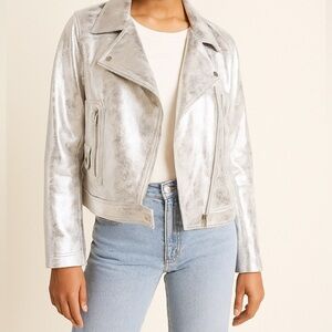 Tribal jeans Metallic Silver Women's moto Jacket